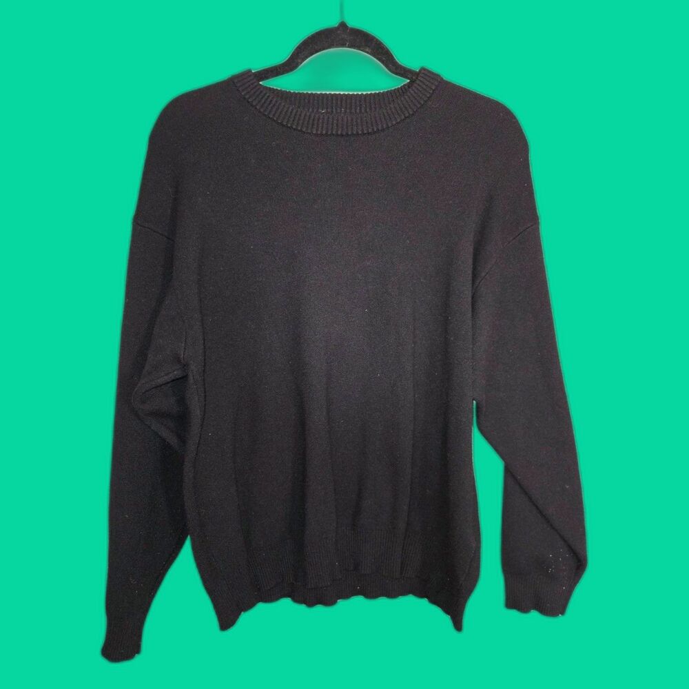 ZARA Black Knit Long Sleeve Crewneck Sweater Women Large Viscose Blend Stretch L